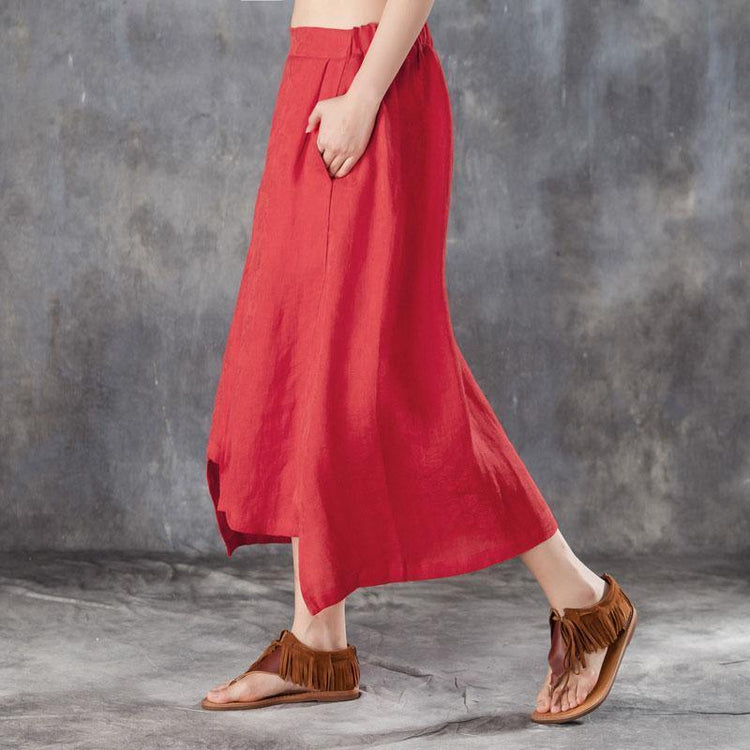 New linen summer skirt plus size Women Irregular Jacquard Linen Red Skirts - Omychic