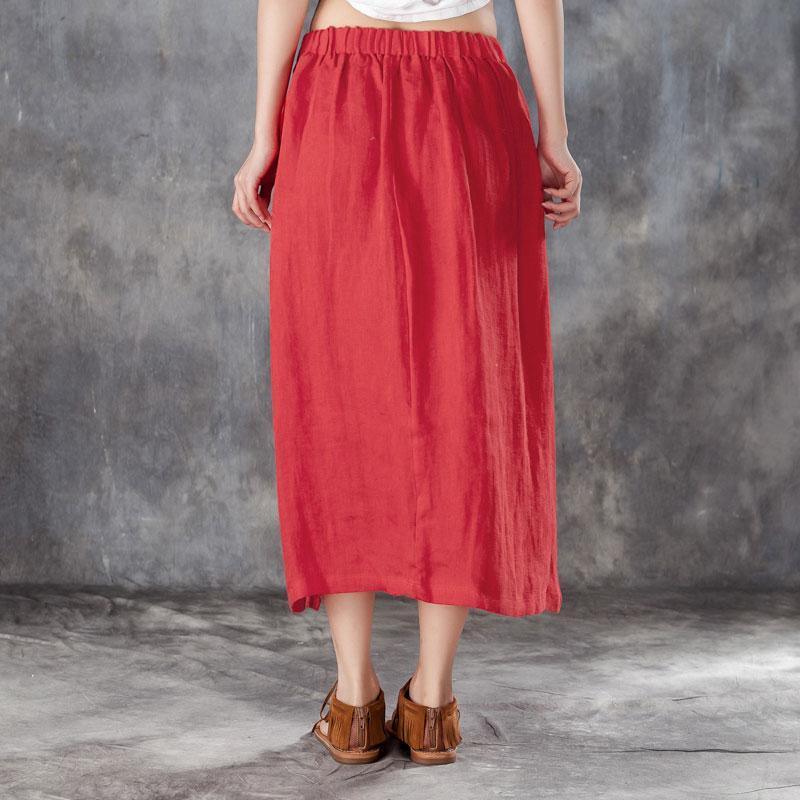 New linen summer skirt plus size Women Irregular Jacquard Linen Red Skirts - Omychic