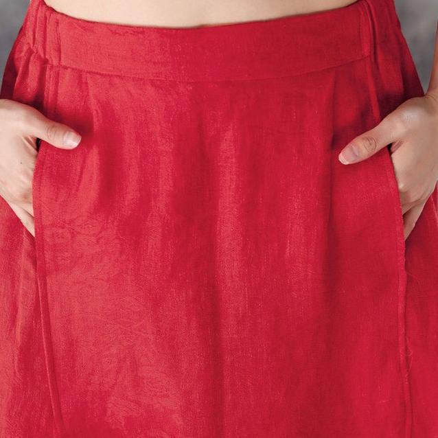 New linen summer skirt plus size Women Irregular Jacquard Linen Red Skirts - Omychic