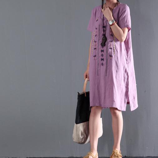 New pink oversize summer shift dress linen sundresses - Omychic