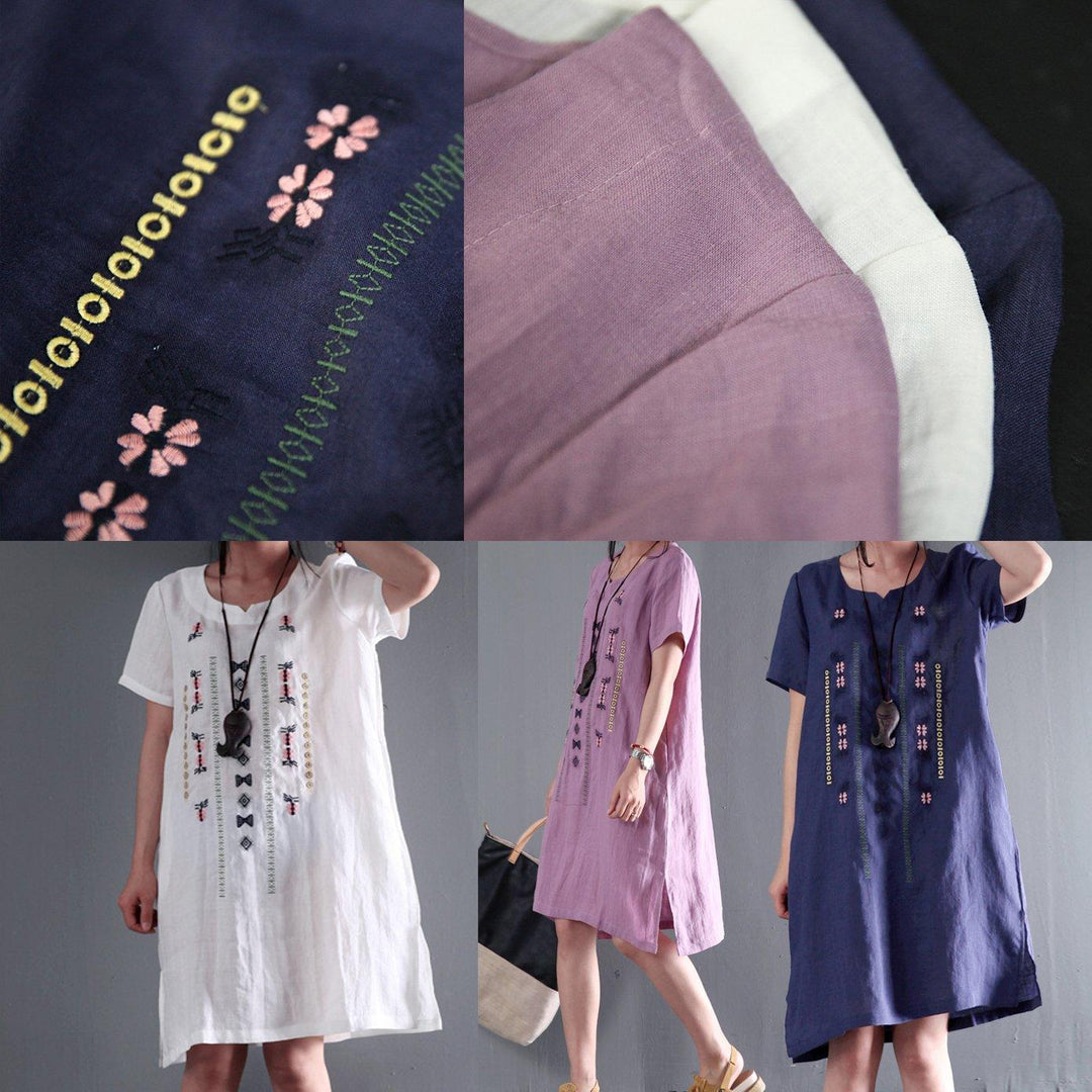 New pink oversize summer shift dress linen sundresses - Omychic