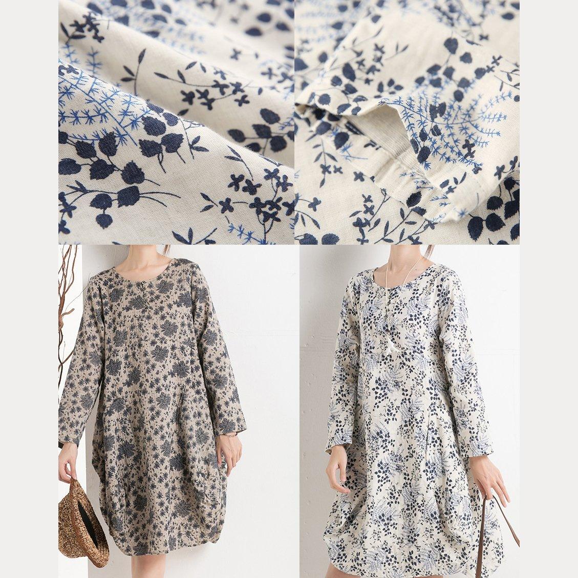New print floral sundress long sleeve summer dresses spring cotton blouse shirt - Omychic
