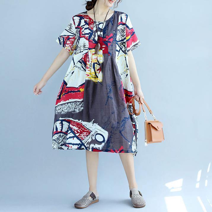 New prints Midi-length cotton dress casual cotton clothing Fine short sleeve o neck cotton dress - Omychic