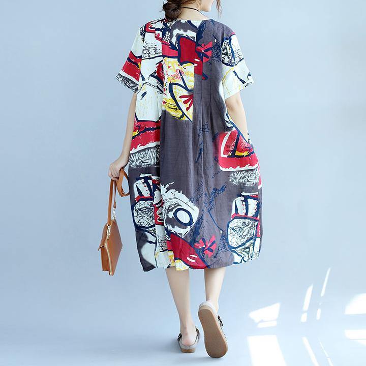 New prints Midi-length cotton dress casual cotton clothing Fine short sleeve o neck cotton dress - Omychic