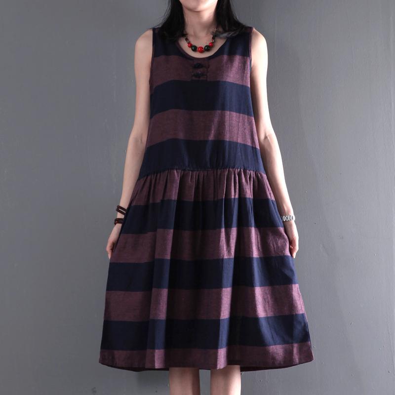 New purple summer fit flare linen dress sleeveless sundress originally designed - Omychic