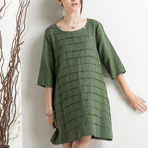 New retro green cotton sundress half sleeve summer shift dresses plus size - Omychic