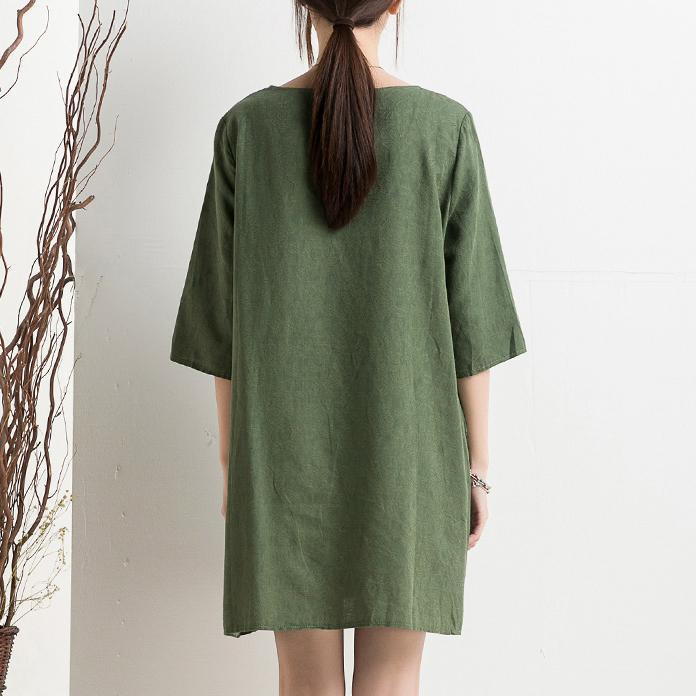 New retro green cotton sundress half sleeve summer shift dresses plus size - Omychic