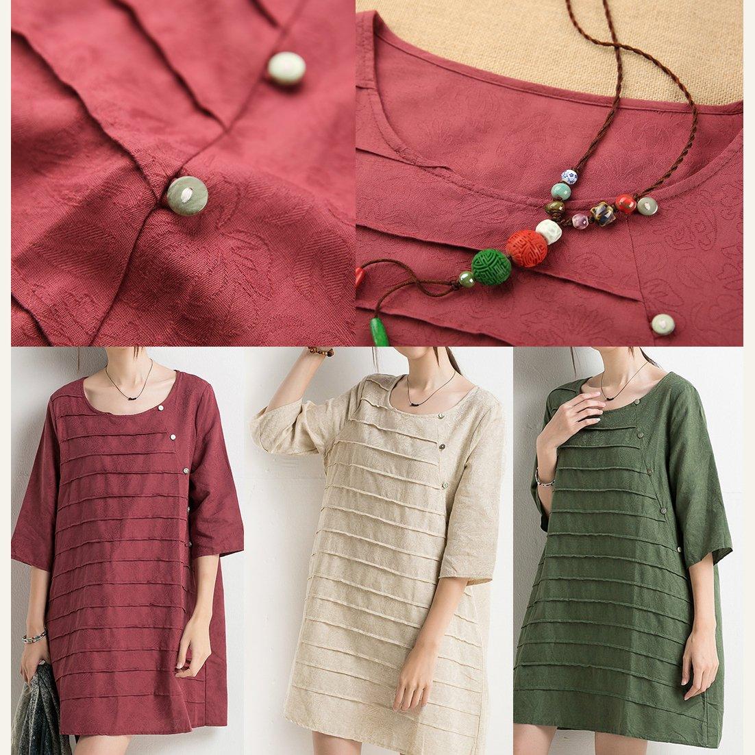 New retro green cotton sundress half sleeve summer shift dresses plus size - Omychic