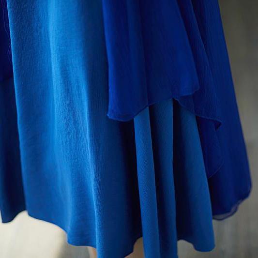 New summer dress fashion Short Sleeve Summer Casual Blue Fake Two-piece Long Dress - Omychic