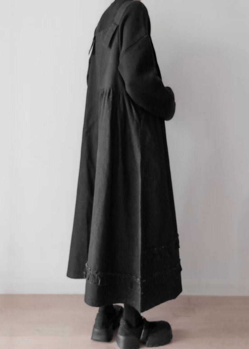 Novelty Black Ruffled Patchwork Button Pockets Long Dresses Fall
