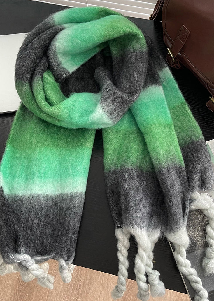 Novelty Green Plaid Tasseled Autumn Winter Faux Cashmere Scarf