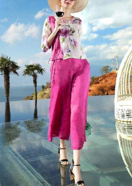 Novelty V Neck Print Shirts And Wide Leg Pants Two Pieces Set Summer