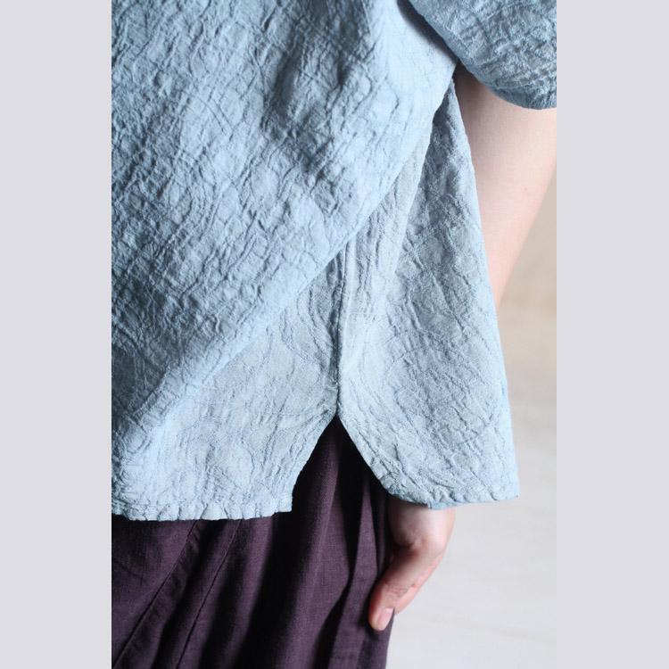 Nude V neck women short top linen summer slounchy shirt blouse cotton - Omychic