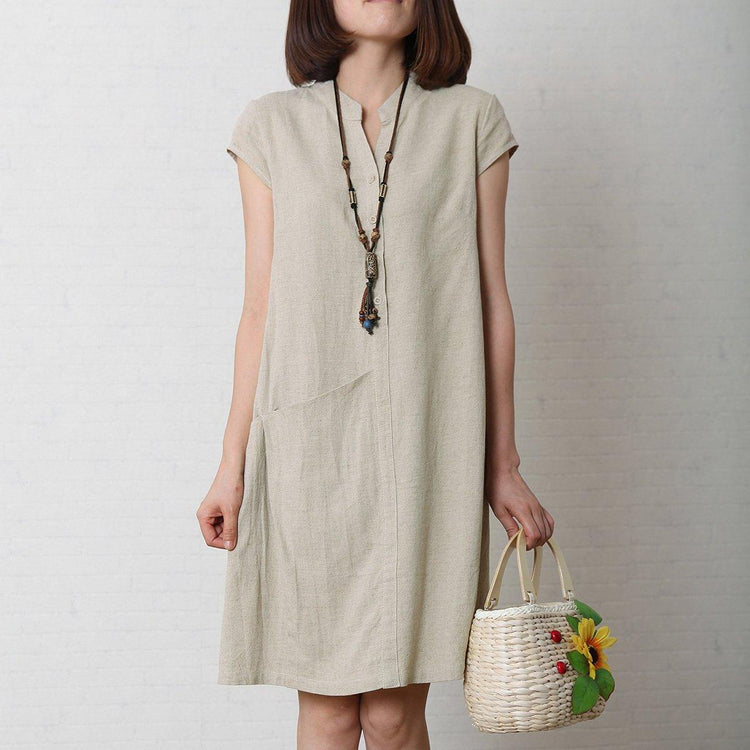 Nude cotton dress plus size shift dress linen sundresses - Omychic