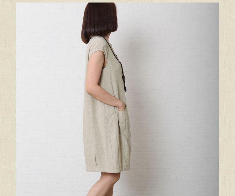 Nude cotton dress plus size shift dress linen sundresses - Omychic