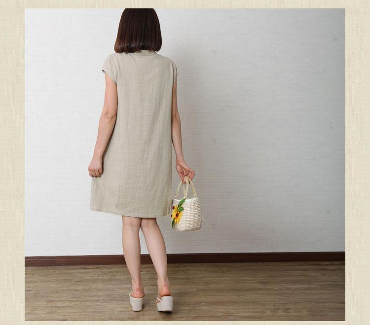 Nude cotton dress plus size shift dress linen sundresses - Omychic