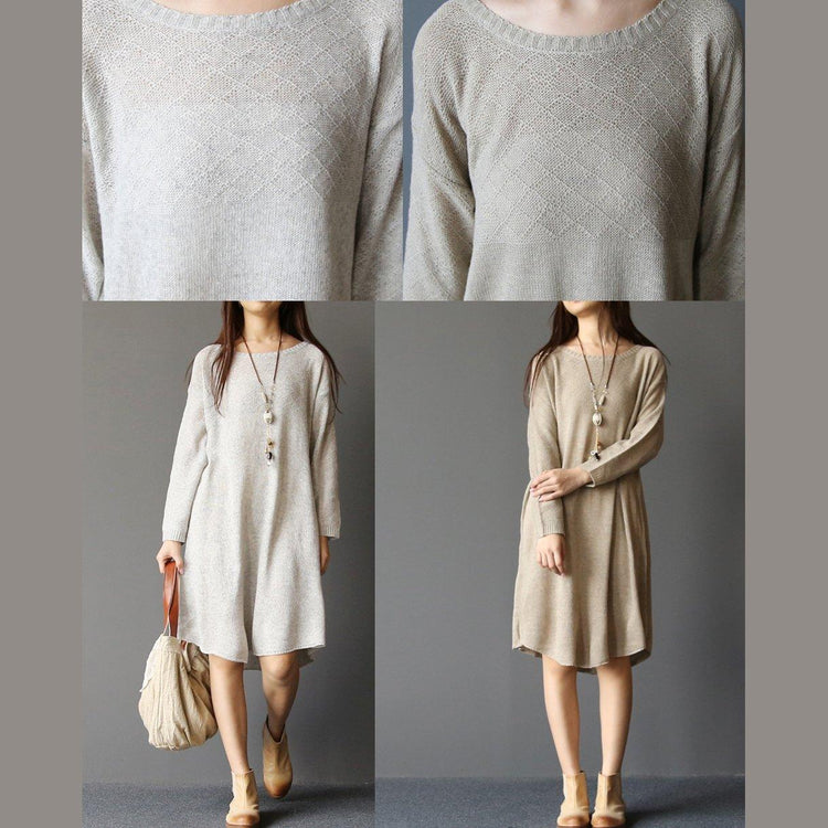 Nude elegant woolen women sweaters oversize knit dresses - Omychic