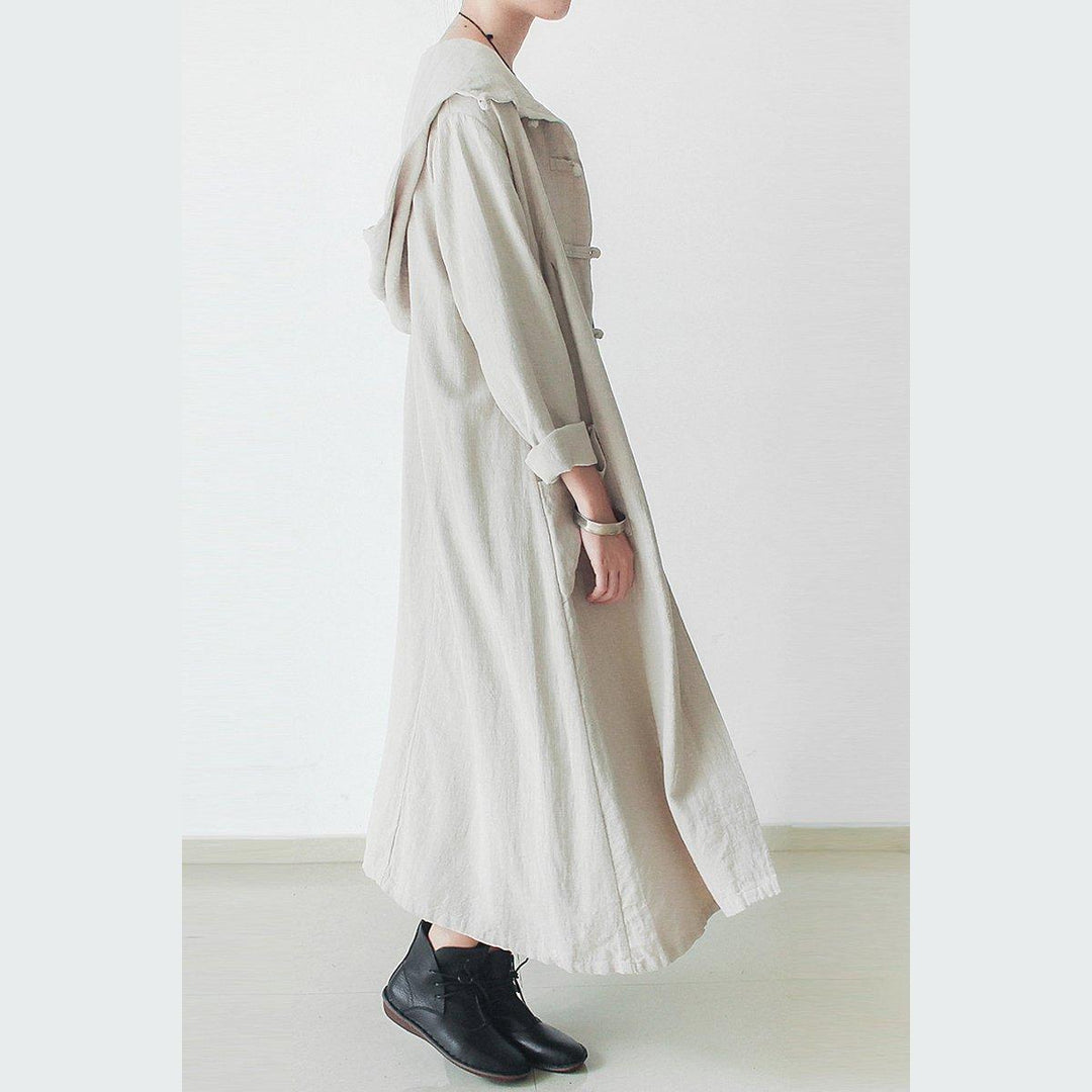 Nude hoodied linen dresses oversize coats caftans Chinese elements cloth buttons - Omychic
