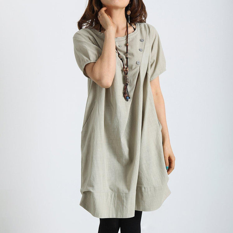 Nude linen dress unique beige oversize cotton summer dress - Omychic