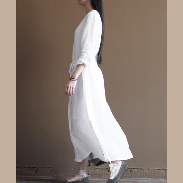 Nude linen dresses flowy linen maxi dress oversize linen clothing - Omychic