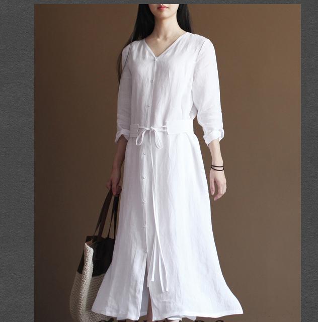 Nude linen dresses flowy linen maxi dress oversize linen clothing - Omychic