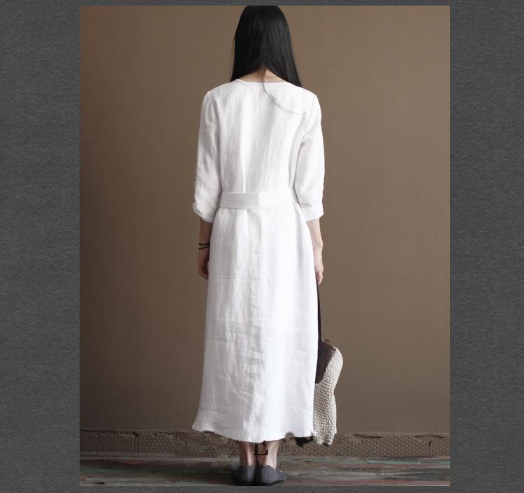 Nude linen dresses flowy linen maxi dress oversize linen clothing - Omychic