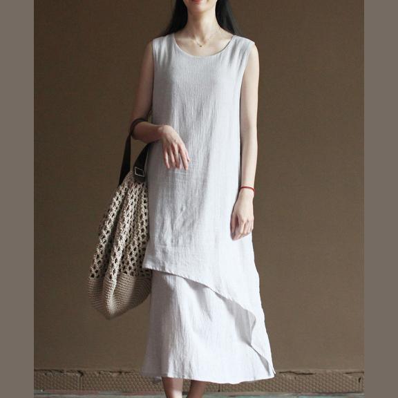White linen dress summer maxi dresses holiday sundresses top quality linen clothing - Omychic