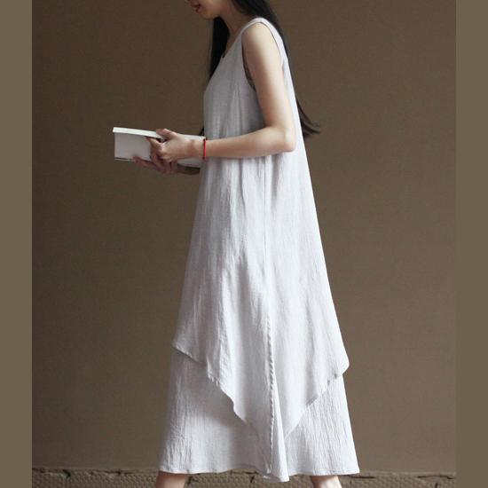 White linen dress summer maxi dresses holiday sundresses top quality linen clothing - Omychic