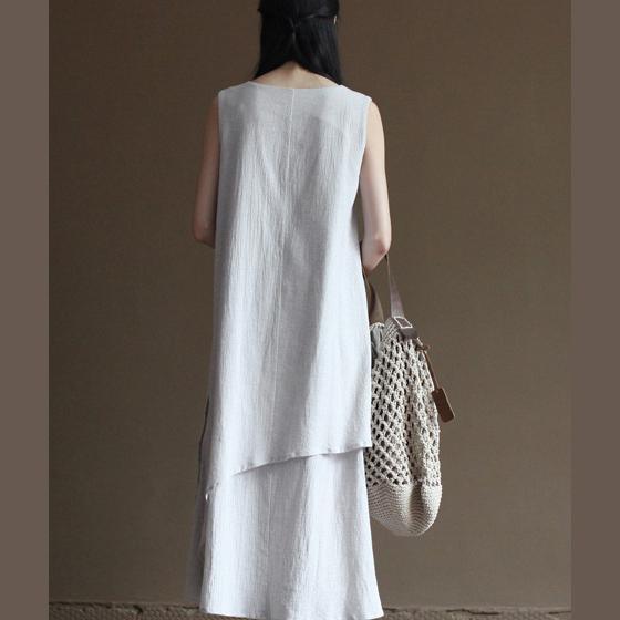 White linen dress summer maxi dresses holiday sundresses top quality linen clothing - Omychic