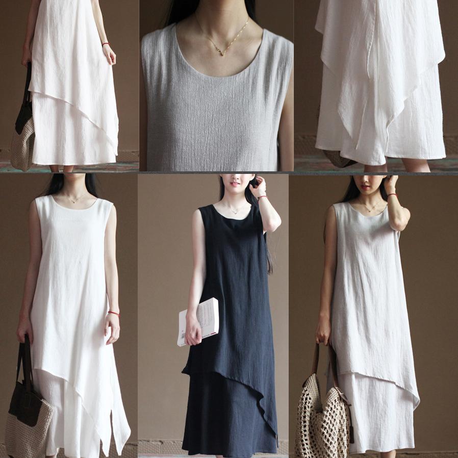 White linen dress summer maxi dresses holiday sundresses top quality linen clothing - Omychic