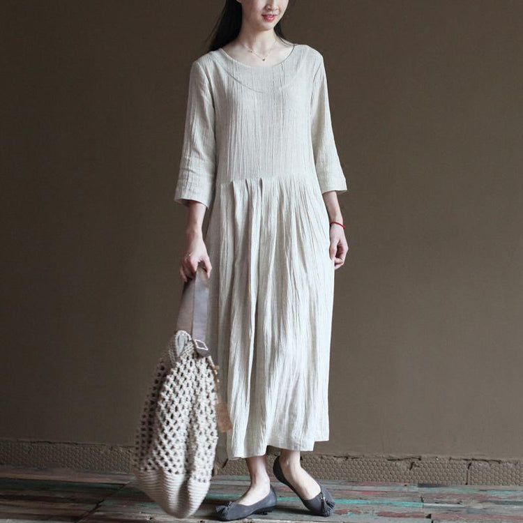 Nude Linen Maxi Dresses Half Sleeve Linen Summer Maternity Dress Sundresses ( Limited Stock) - Omychic