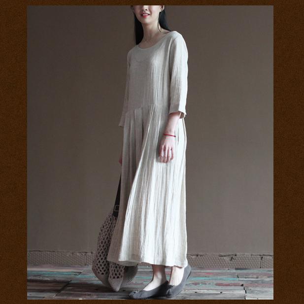 Nude Linen Maxi Dresses Half Sleeve Linen Summer Maternity Dress Sundresses ( Limited Stock) - Omychic