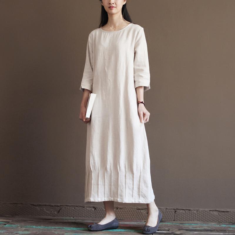 Nude Linen Spring Dress New Linen Maxi Dresses Plus Size Linen Clothing - Omychic