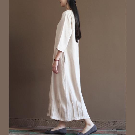 Nude Linen Spring Dress New Linen Maxi Dresses Plus Size Linen Clothing - Omychic