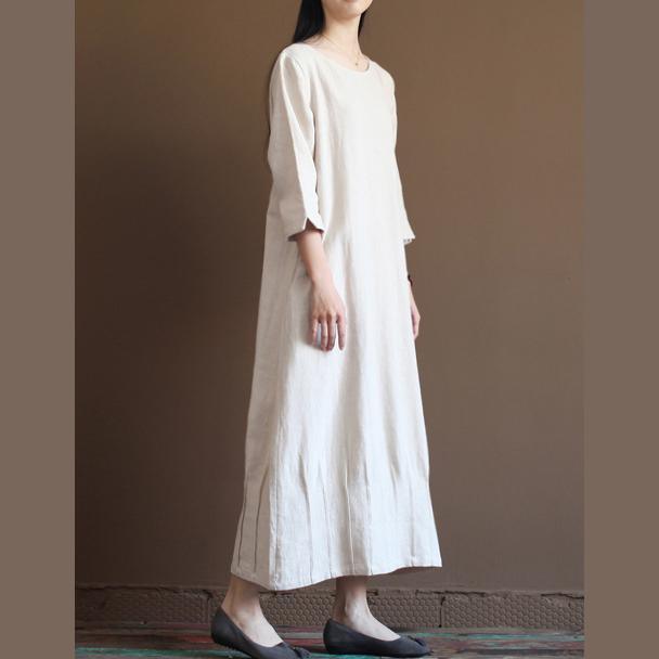 Nude Linen Spring Dress New Linen Maxi Dresses Plus Size Linen Clothing - Omychic