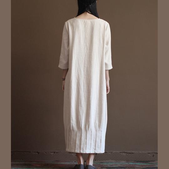 Nude Linen Spring Dress New Linen Maxi Dresses Plus Size Linen Clothing - Omychic