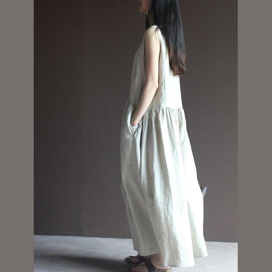 Nude Linen Sundress Sleeveless Summer Maxi Dresses Vestido Hoiday Beach Dress ( Limited Stock) - Omychic