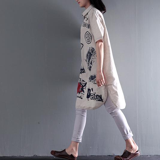 Nude love and peace print summer linen dress casual shift dresses plus size sundress - Omychic