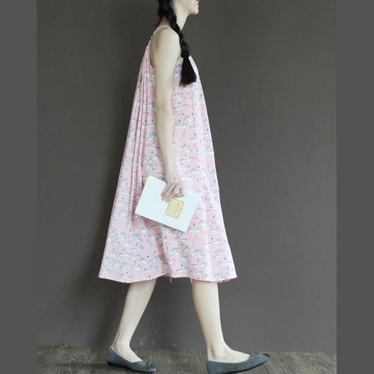 Nude pink cotton sundress swan print summer maxi dresses - Omychic