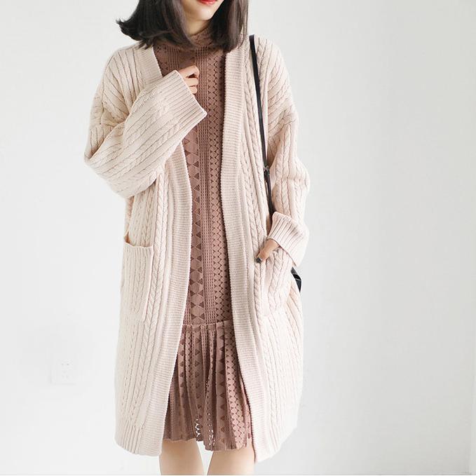 Nude pink knit coats plus size sweaters long knitted sweaters cardigans - Omychic