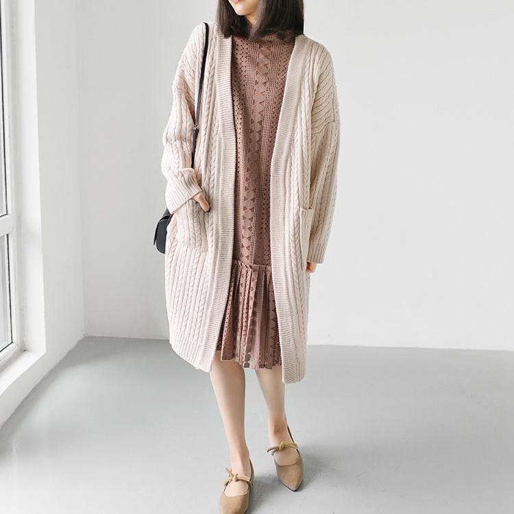 Nude pink knit coats plus size sweaters long knitted sweaters cardigans - Omychic