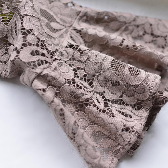 Nude pink lace dress spring long sleeve casual style lace clothing two pieces - Omychic