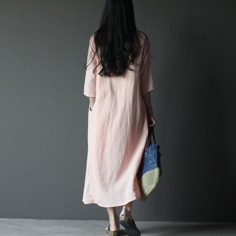 Nude Pink Linen Maxi Dress Oversize Linen Sundress Summer Casual Linen Clothing - Omychic