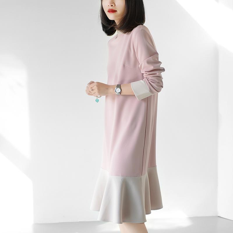 Nude pink long sleeve mermaid dress casual style spring dresses - Omychic