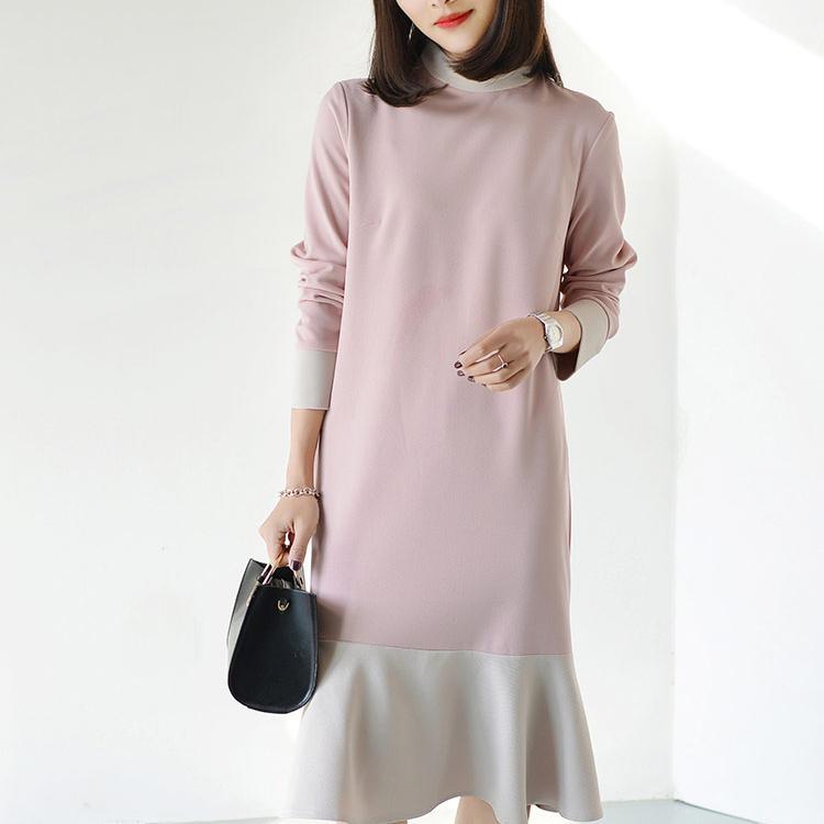 Nude pink long sleeve mermaid dress casual style spring dresses - Omychic