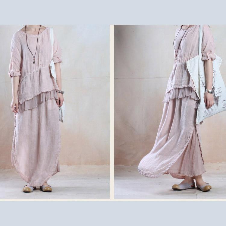 Nude pink plus size women silk blouse linen top loose summer shirt - Omychic