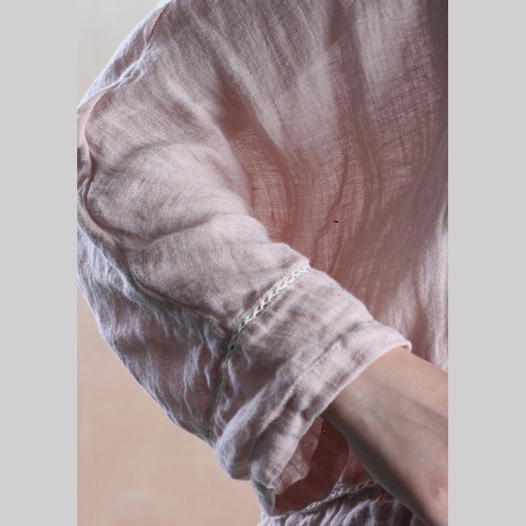 Nude pink plus size women silk blouse linen top loose summer shirt - Omychic