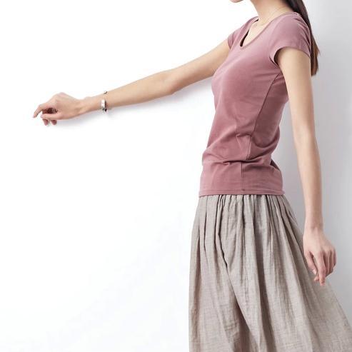 Nude pink summer casual cotton T shirt plus size blouse top quality - Omychic