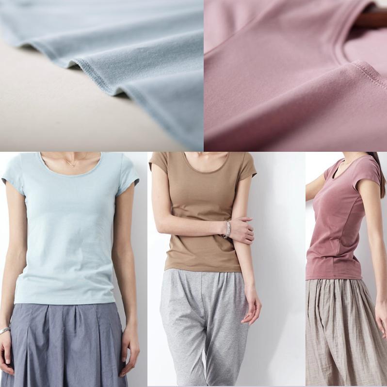Nude pink summer casual cotton T shirt plus size blouse top quality - Omychic