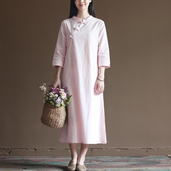 Nude spring dresses vintage cotton maxi dress oversize linen caftans - Omychic